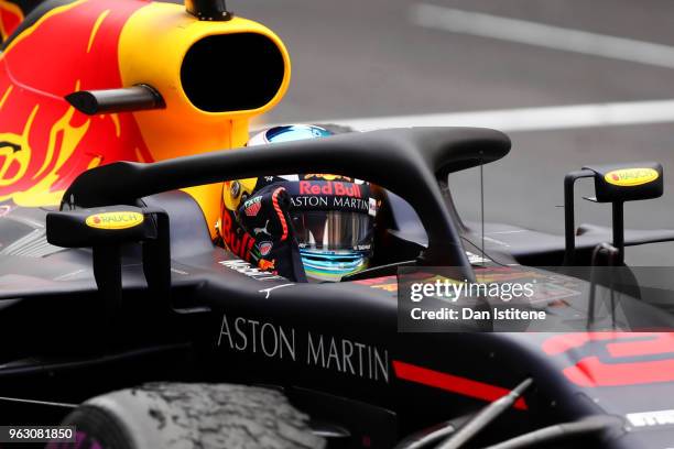 Race winner Daniel Ricciardo of Australia and Red Bull Racing celebrates on his car in parc ferme during the Monaco Formula One Grand Prix at Circuit...