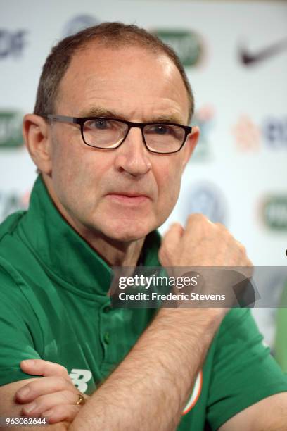 Irish football Coach Martin O'Neill attends a press conference ahead of the friendly match between France and Ireland at the Stade de France on May...