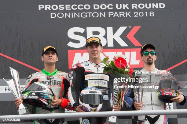 Maximilian Scheib of Chile and Aprilia Racing Team, Markus Reiterberger of Germany and Alpha Racing Van Zon BMW and Roberto Tamburini of Italy and...