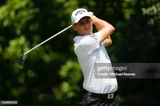 Emiliano Grillo of Argentina plays his shot from the sixth tee during the final round of the Fort Worth Invitational at Colonial Country Club on May...