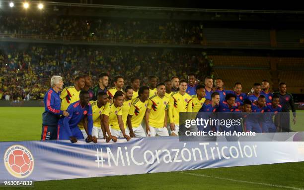 Players of Colombia pose for a team photo during a training session open to the public as part of the preparation for FIFA World Cup Russia 2018 on...