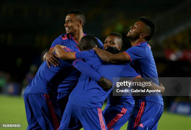 Players of Colombia celebrate during a training session open to the public as part of the preparation for FIFA World Cup Russia 2018 on May 25, 2018...