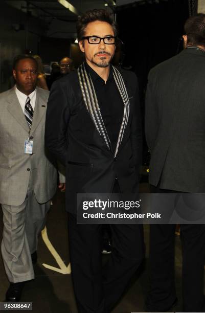 Actor Robert Downey Jr. Backstage during the 52nd Annual GRAMMY Awards held at Staples Center on January 31, 2010 in Los Angeles, California.