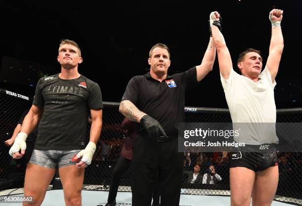 Darren Till of England celebrates his victory over Stephen Thompson in their welterweight bout during the UFC Fight Night event at ECHO Arena on May...
