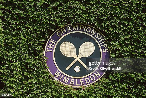 The Wimbledon Tennis Logo on the First day of the Wimbledon Lawn Tennis Championships at the All England Lawn Tennis and Croquet Club, Wimbledon,...