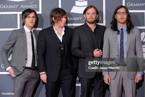 Musical group Kings of Leon arrives at the 52nd Annual GRAMMY Awards held at Staples Center on January 31, 2010 in Los Angeles, California.