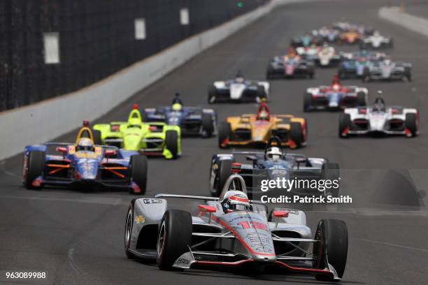 Will Power, driver of the Verizon Team Penske Chevrolet, leads the field during the 102nd Indianapolis 500 at Indianapolis Motorspeedway on May 27,...