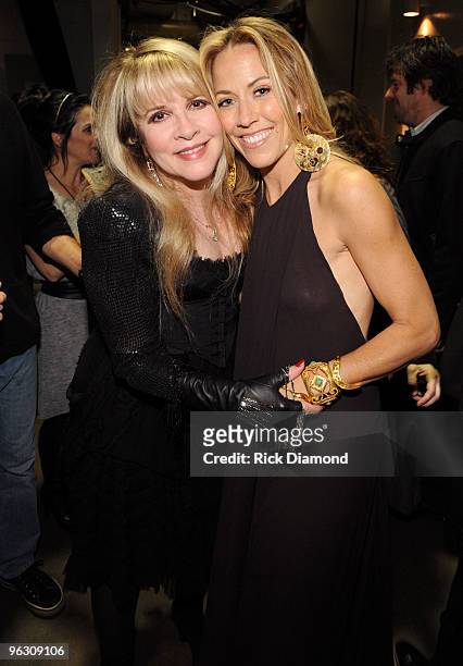 Musicians Stevie Nicks and Sheryl Crow backstage at the 52nd Annual GRAMMY Awards held at Staples Center on January 31, 2010 in Los Angeles,...
