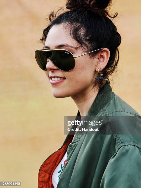 In this handout image supplied by Ray-Ban, Eliza Doolittle wearing Ray-Ban poses at the Ray-Ban Studios during All Points East Festival at Victoria...