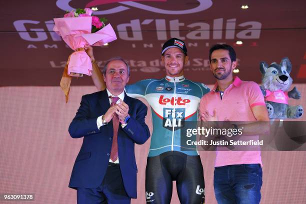 Podium / Mauro Vegni of Italy RCS Race Director Tour of Italy / Adam Hansen of Australia and Team Lotto Soudal twenty consecutive Grand Tours /...