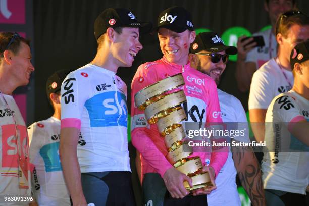 Podium / Christopher Froome of Great Britain Pink Leader Jersey / David de la Cruz of Spain and Team Sky / Celebration / Trofeo Senza Fine / during...