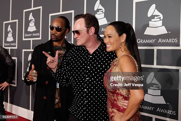 Musician The RZA, director Quentin Tarantino and actress Tia Carrere arrive at the 52nd Annual GRAMMY Awards held at Staples Center on January 31,...