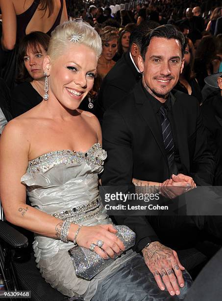 Singer Pink and Carey Hart attend the 52nd Annual GRAMMY Awards held at Staples Center on January 31, 2010 in Los Angeles, California.