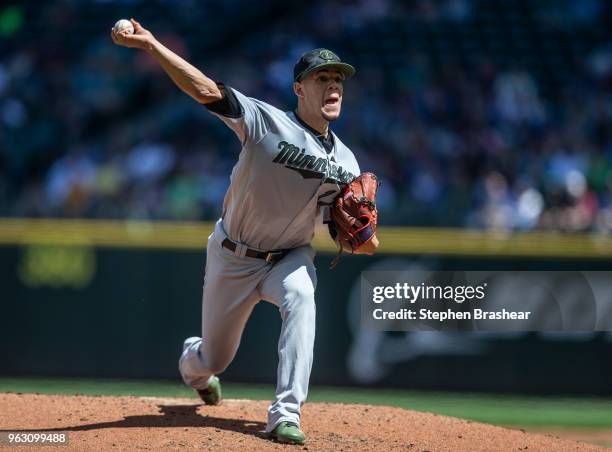 Starter Jose Berrios of the Minnesota Twins delivers a pith during the second inning of a game against the Seattle Mariners at Safeco Field on May...