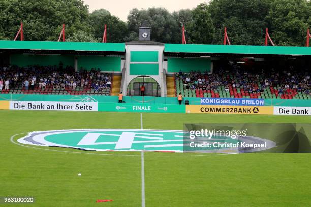 Branding of the DFB prior to the German A Juniors Championship Final between FC Schalke 04 U19 and Hertha BSC Berlin U19 at Stadion Niederrhein on...