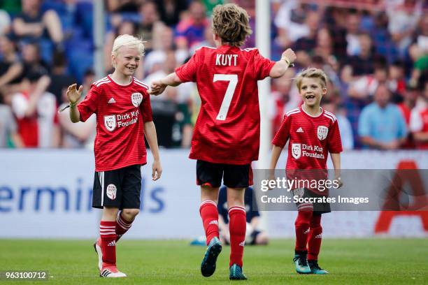 Jorden Kuyt , Roan Kuyt , Lennox Heitinga during the Dirk Kuyt Testimonial at the Feyenoord Stadium on May 27, 2018 in Rotterdam Netherlands