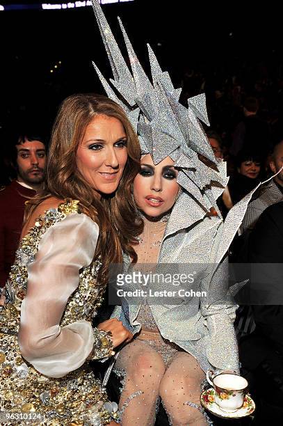 Singer Celine Dion and musician Lady Gaga attend the 52nd Annual GRAMMY Awards held at Staples Center on January 31, 2010 in Los Angeles, California.