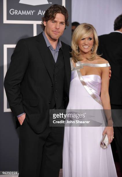 Hockey player Mike Fisher and singer Carrie Underwood arrive at the 52nd Annual GRAMMY Awards held at Staples Center on January 31, 2010 in Los...