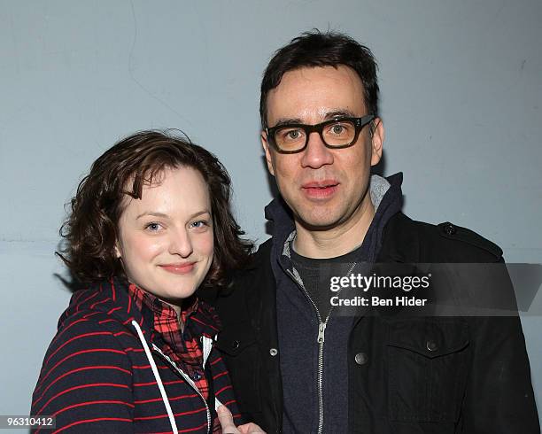 Actress Elisabeth Moss and Comedian Fred Armisen attend the Beyond Funderdome Comedy Blowout at the 3LD Art & Technology Center on January 31, 2010...