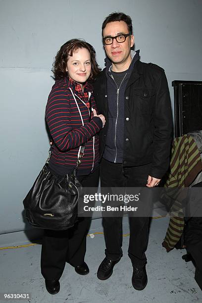 Actress Elisabeth Moss and Comedian Fred Armisen attend the Beyond Funderdome Comedy Blowout at the 3LD Art & Technology Center on January 31, 2010...