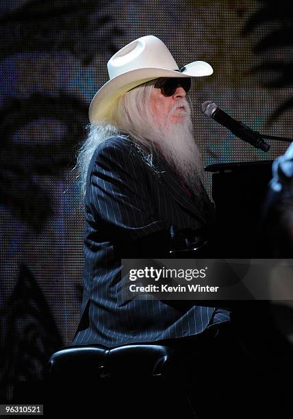 Musician Leon Russell performs onstage during the 52nd Annual GRAMMY Awards held at Staples Center on January 31, 2010 in Los Angeles, California.