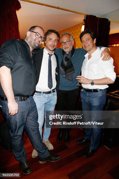 Author Stephane Rose, TV Presenter Jerome de Verdiere, Actor Fabrice Luchini and Imitator Laurent Gerra attend "Sans Moderation" Laurent Gerra show...