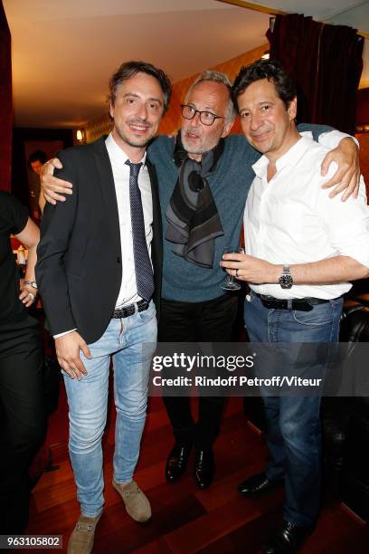 Presenter Jerome de Verdiere, Actor Fabrice Luchini and Imitator Laurent Gerra attend "Sans Moderation" Laurent Gerra show at Casino de Paris on May...