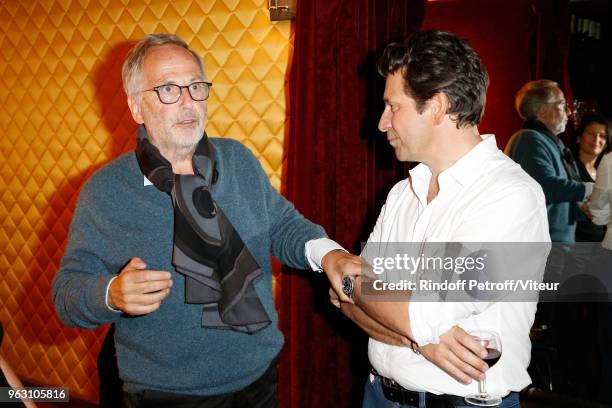 Actor Fabrice Luchini and Imitator Laurent Gerra attend "Sans Moderation" Laurent Gerra show at Casino de Paris on May 22, 2018 in Paris, France.