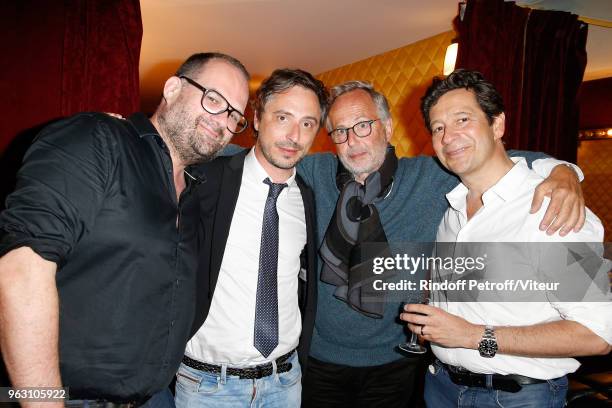 Author Stephane Rose, TV Presenter Jerome de Verdiere, Actor Fabrice Luchini and Imitator Laurent Gerra attend "Sans Moderation" Laurent Gerra show...