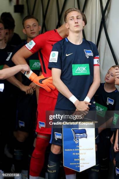 Florian Krebs of Berlin is seen prior to the German A Juniors Championship Final between FC Schalke 04 U19 and Hertha BSC Berlin U19 at Stadion...
