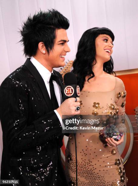 Adam Lambert and Katy Perry arrives at the 52nd Annual GRAMMY Awards held at Staples Center on January 31, 2010 in Los Angeles, California.