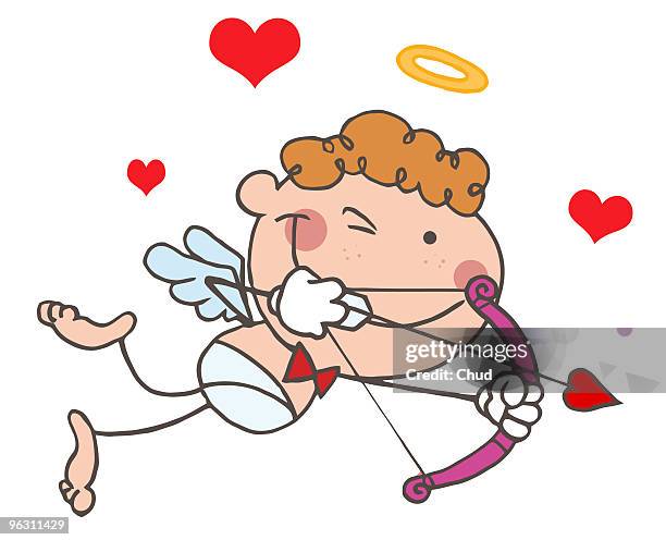 stick cupid with bow and arrow flying - cupid stock-grafiken, -clipart, -cartoons und -symbole