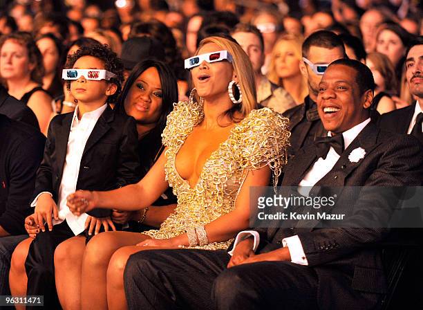 Juelz Knowles, Beyonce and Jay-Z at the 52nd Annual GRAMMY Awards held at Staples Center on January 31, 2010 in Los Angeles, California.