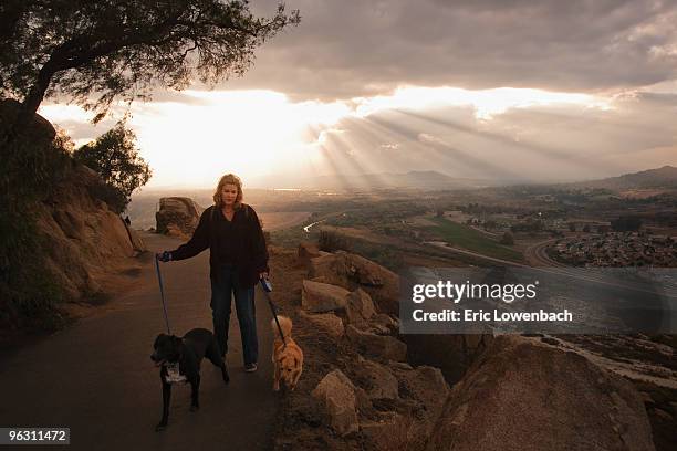 dog walk on mount rubidoux - lowenbach - fotografias e filmes do acervo