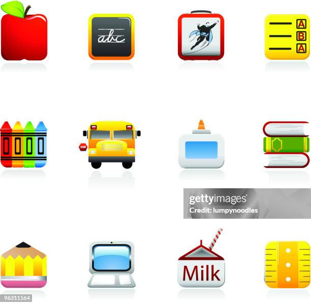 square school icons - lunch box white background stock illustrations