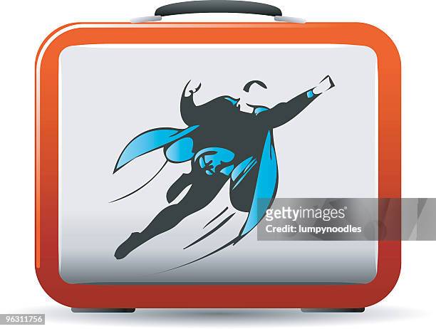 superhero lunchbox - boxed lunch stock illustrations