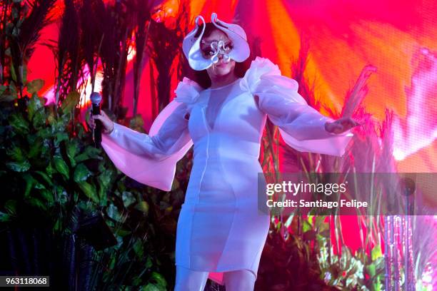Bjork performs onstage during All Points East 2018 at Victoria Park on May 27, 2018 in London, England.