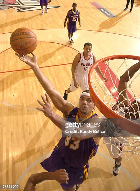 Ryan Forehan-Kelly of the Los Angeles D-Fenders goes to the basket during the NBA D-League game against the Rio Grande Valley Vipers on January 31,...