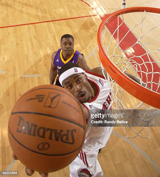 Michael Harris of the Rio Grande Valley Vipers goes to the basket past Joe Crawford of the Los Angeles D-Fenders during the NBA D-League game on...