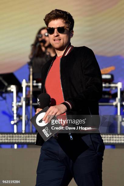 Greg James on stage during day 2 of BBC Radio 1's Biggest Weekend 2018 held at Singleton Park on May 27, 2018 in Swansea, Wales.