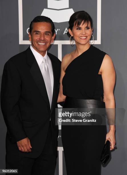 Mayor of Los Angeles Antonio Villaraigosa and broadcast journalist Lu Parker arrives at the 52nd Annual GRAMMY Awards held at Staples Center on...