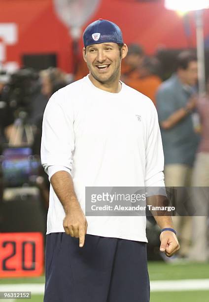 Tony Romo is seen during the 2010 Pro Bowl pre-game at the Sun Life Stadium on January 31, 2010 in Miami Gardens, Florida.