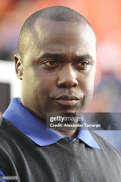 Marshall Faulk is seen during the 2010 Pro Bowl pre-game at the Sun Life Stadium on January 31, 2010 in Miami Gardens, Florida.