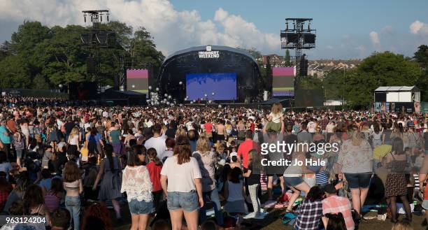 General view of atmosphere during the 30 Seconds to Mars performance at BBC Music Biggest Weekend held at Singleton Park on May 27, 2018 in Swansea,...
