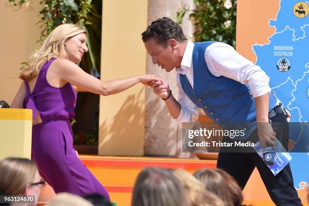 Stefanie Hertel and Stefan Mross during the 1st show of the season of the TV show 'Immer wieder sonntags' at Europa Park on May 27, 2018 in Rust,...