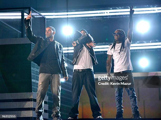 Eminem and Lil Wayne performs onstage at the 52nd Annual GRAMMY Awards held at Staples Center on January 31, 2010 in Los Angeles, California.