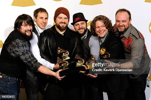 Zac Brown Band pose with Best New Artist award in the press room during the 52nd Annual GRAMMY Awards held at Staples Center on January 31, 2010 in...