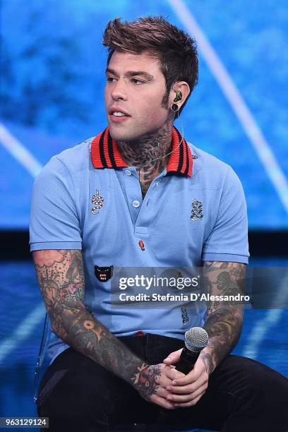 Fedez attends 'Che Tempo Che Fa' tv show on May 27, 2018 in Milan, Italy.