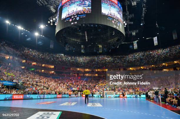 Illustration General View with a score board during the Final EHF Champions League match between HBC Nantes and Montpellier HB on May 27, 2018 at...