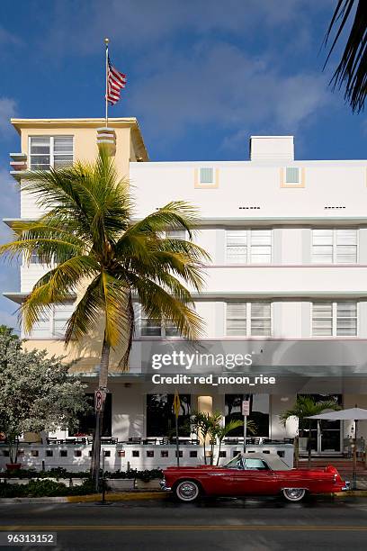 classic car on ocean drive - low rider stock pictures, royalty-free photos & images